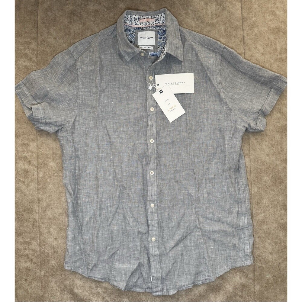 Denim & Flower Button Shirt Mens Size SMALL Cornflower GREY Long Sleeve Cotton